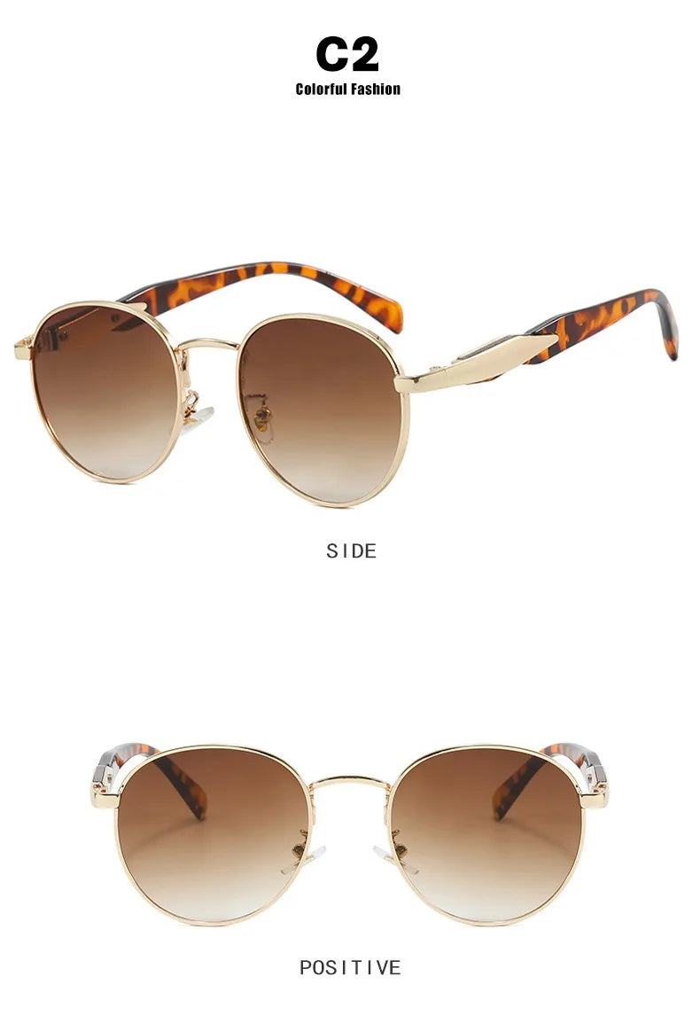 Vintage Round Metal Sunglasses Women New Fashion Retro Sun Glasses Female Brand Designer Ins Trendy Eyewear Male UV400