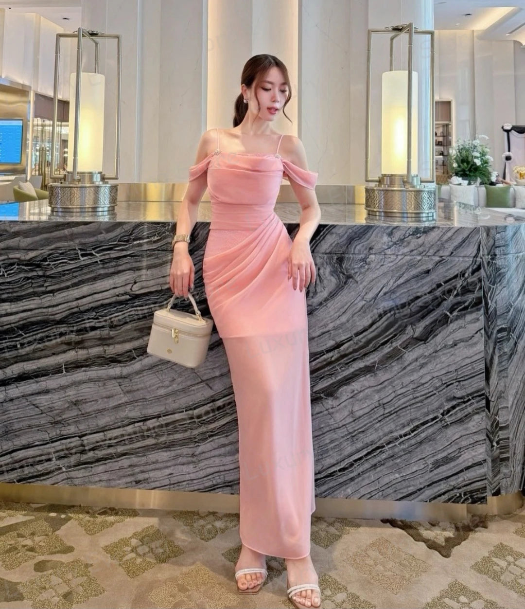 Simple Pink Evening Dresses Woman's Strapless Mermaid Sleeveless Prom Gowns Ruffles Backless Vestidos De Novia Party Customized