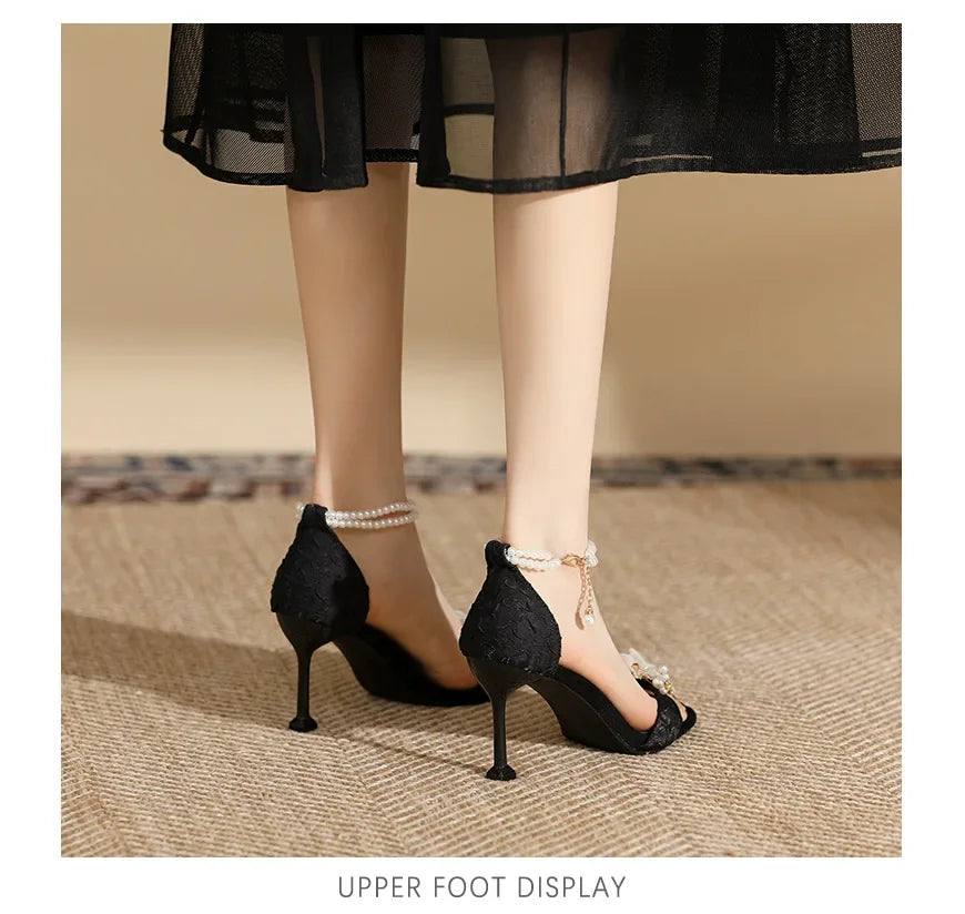 Small Size 31 32 33-43 Women Peep Toe Sandals Wedding Heels Wide Fat Feet Shoes for Women Pearl Flower Bridal Shoes Zaptos Mujer