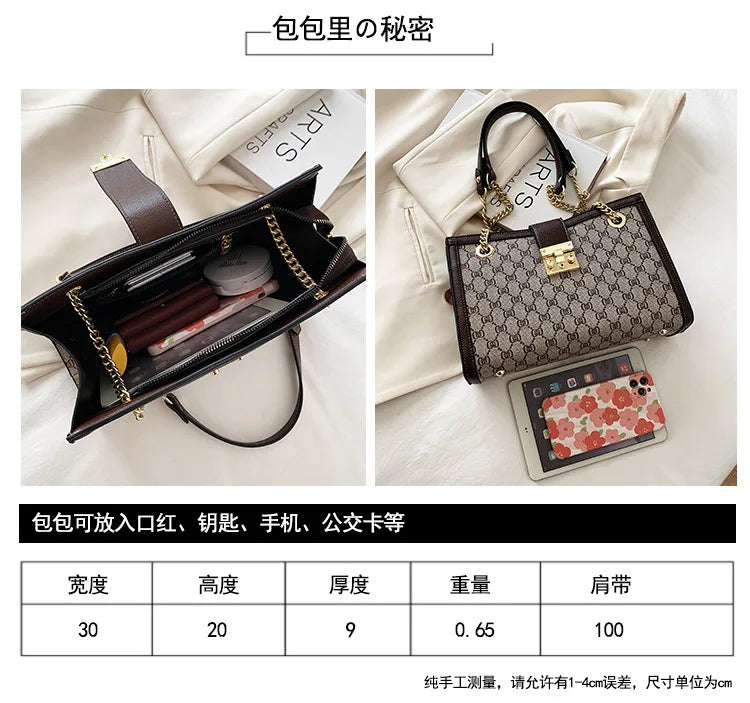 Women's Bag 2025 New Fashion European and American Retro Print Large Capacity Tote Bag Chain Shoulder Underarm Bag Wholesale