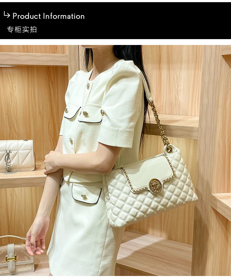 2025 women's brand genuine leather chain bag, new designer brings a sense of luxury, large capacity underarm shoulder bag is fas