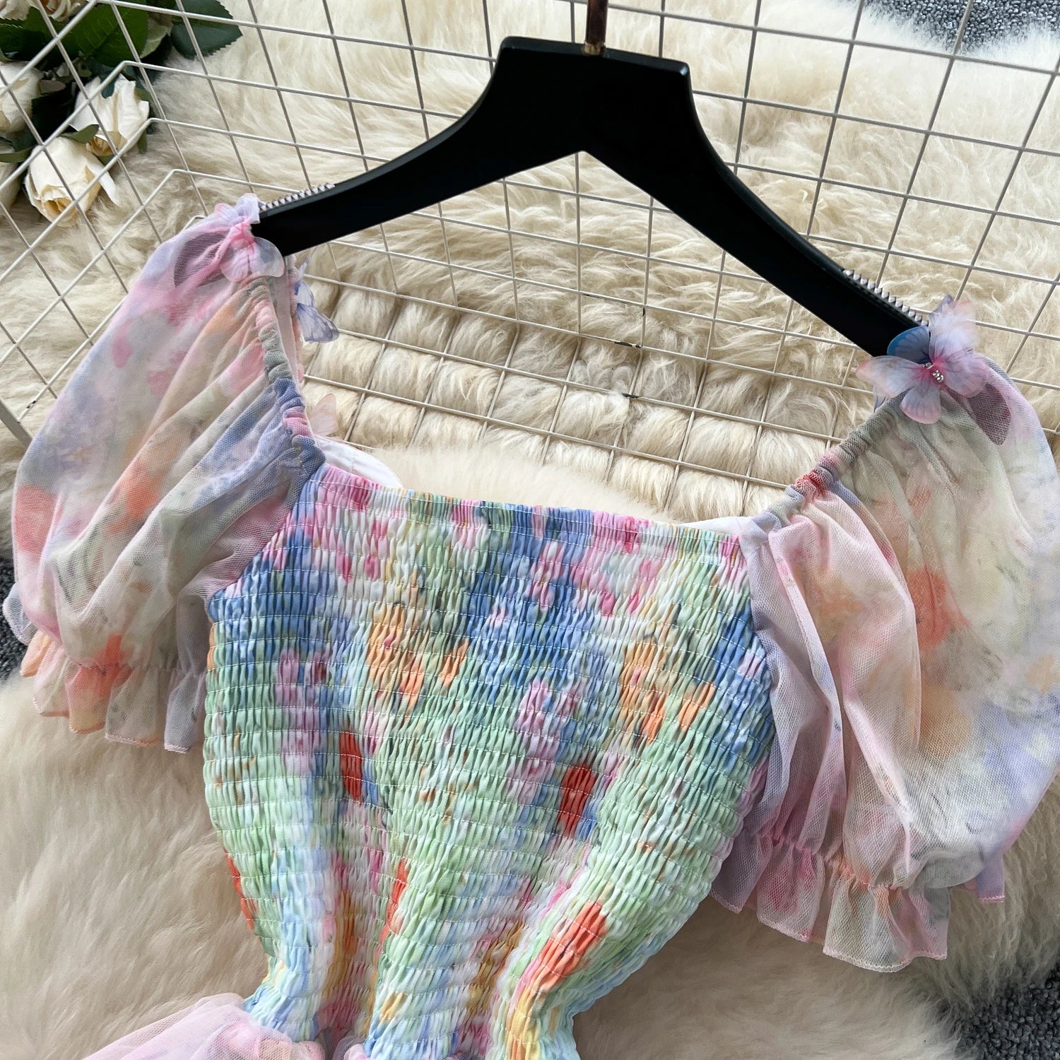 2025 French Fairycore 3D Butterfly Chic Dress Spaghetti Strap Sleeveless Print Design Summer Fashion Vacation Mesh Long Dress