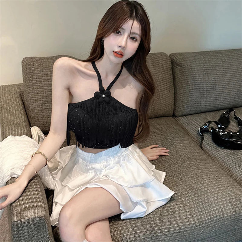 New Small Fragrant Wind Tassel With Diamond Halter Vest Bright Crystal Within The Single Wear Neck Sleeveless Bust Female