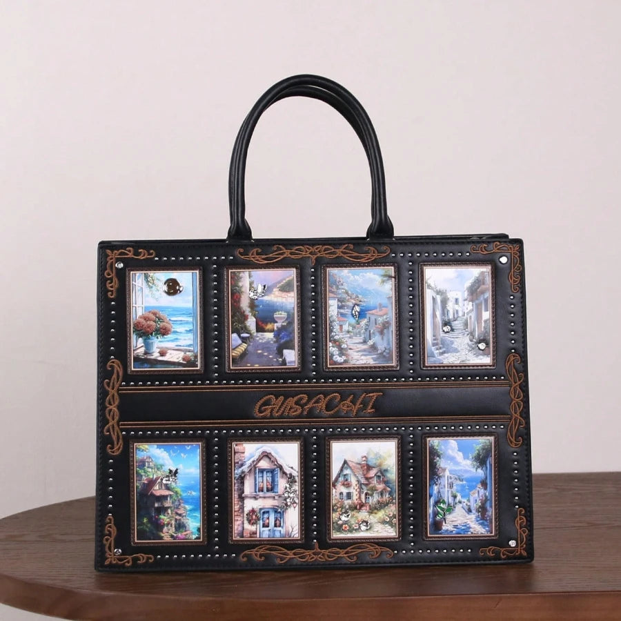 Cross-border European and American fashion exquisite tarot card pattern inlaid diamond embroidery handbag square bag