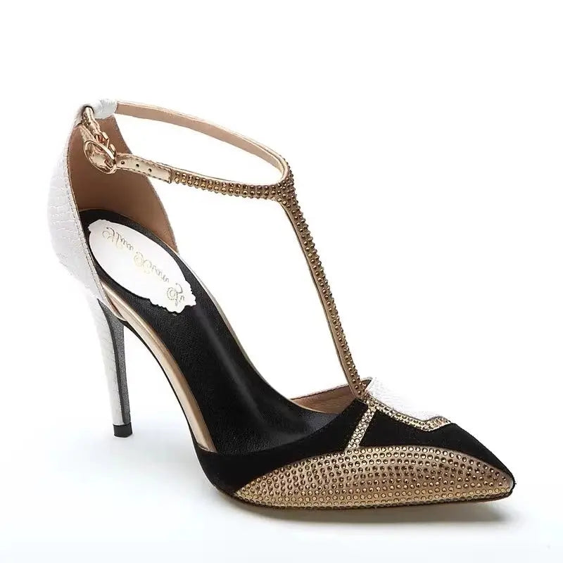 Spring and summer pointed toe hollow patent leather shoes thin high-heeled banquet dress large size small size women's sandals