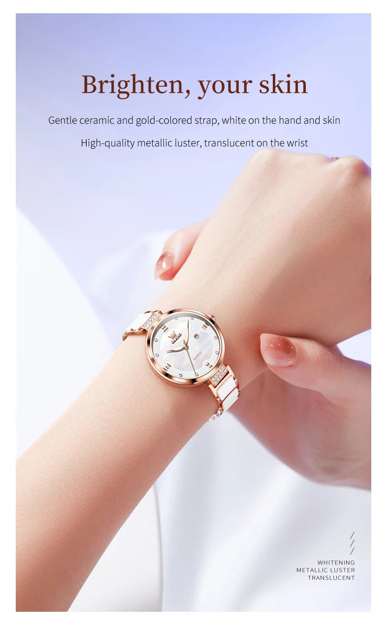 OLEVS 5589 Top Luxury Diamond Quartz Women Watch Fashion Elegant Rose Gold Waterproof Women Watch Brand Bracelet Set Reloj Mujer
