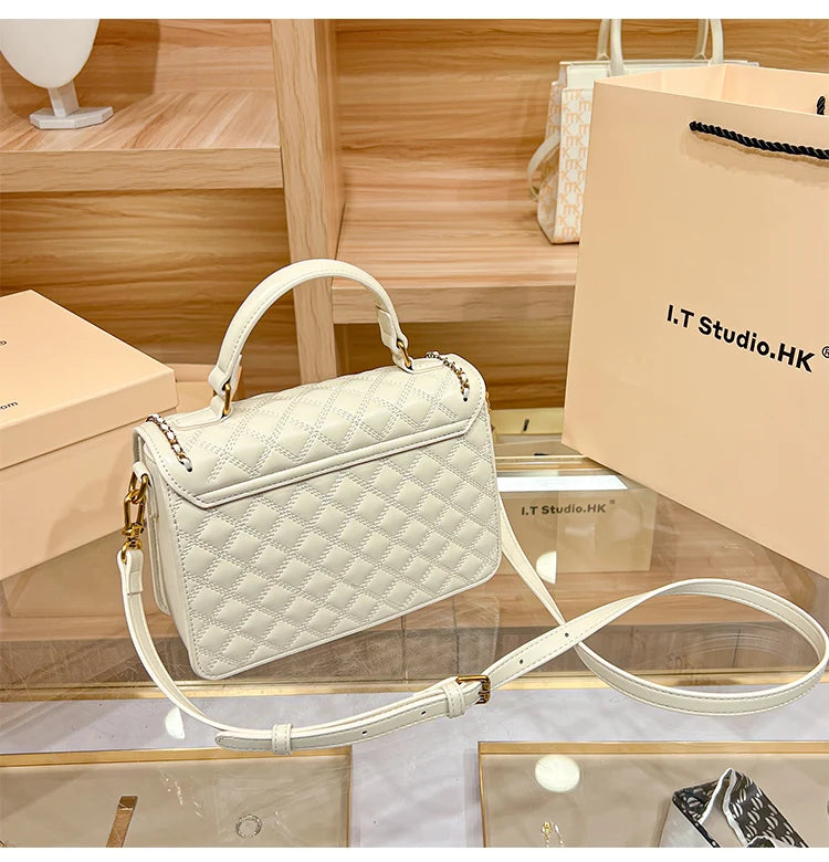 Women's handbag designer Lingge square bag women's 2024 new high-end texture handbag autumn/winter crossbody shoulder bag