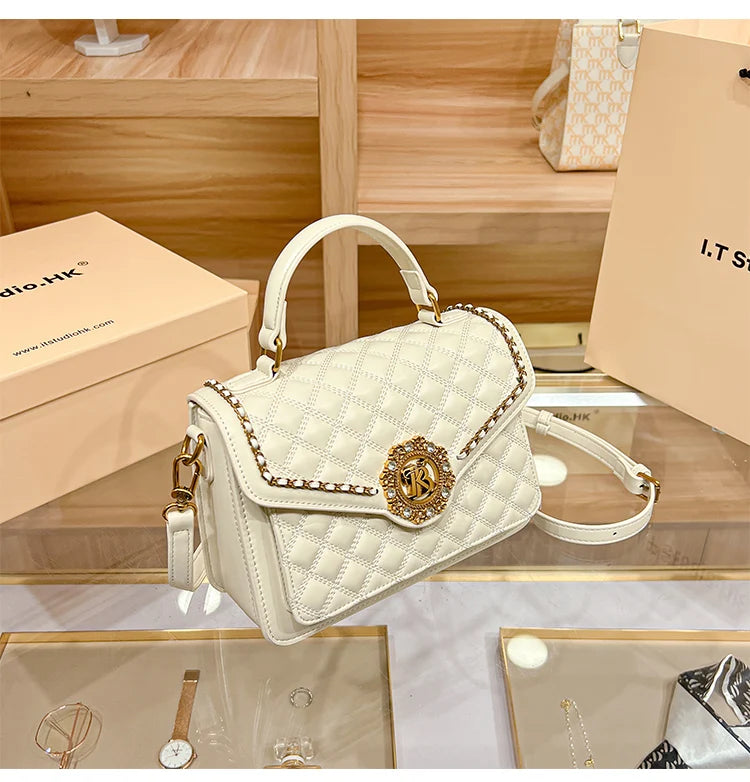 Women's handbag designer Lingge square bag women's 2024 new high-end texture handbag autumn/winter crossbody shoulder bag