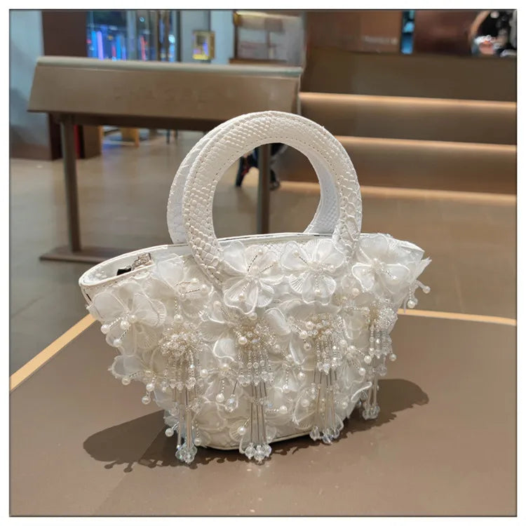 Tassel Flower Ita Bag Women New Shoulder Crossbody Sac A Main Lace Women's Bag Bucket Female Leather Handbag