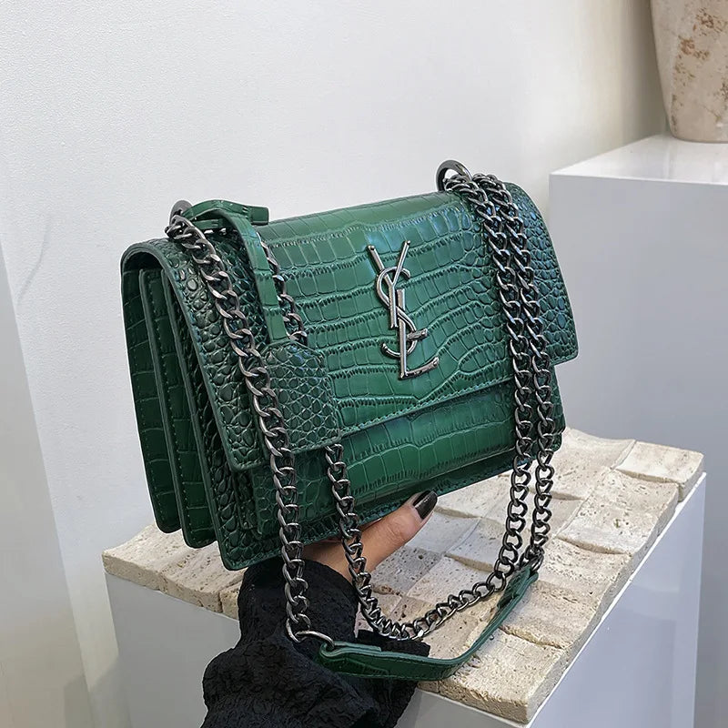 2026 new bag high-end crocodile pattern retro chain bag fashionable single shoulder crossbody bag