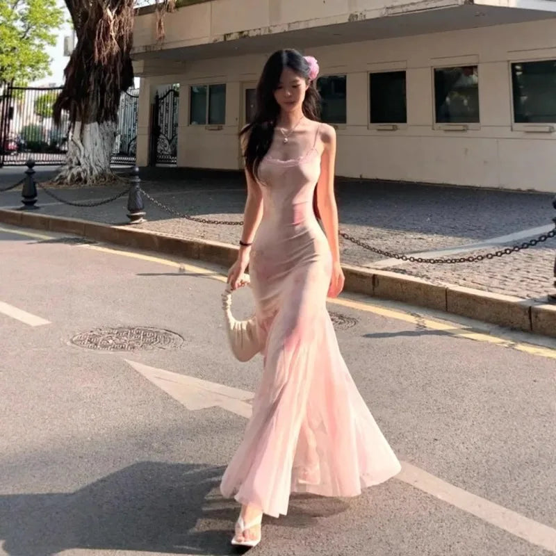 Rendering Floral Dress Women's Summer Super Fairy Gauze Skirt Sexy Hip-hugging Waist Slim Fishtail