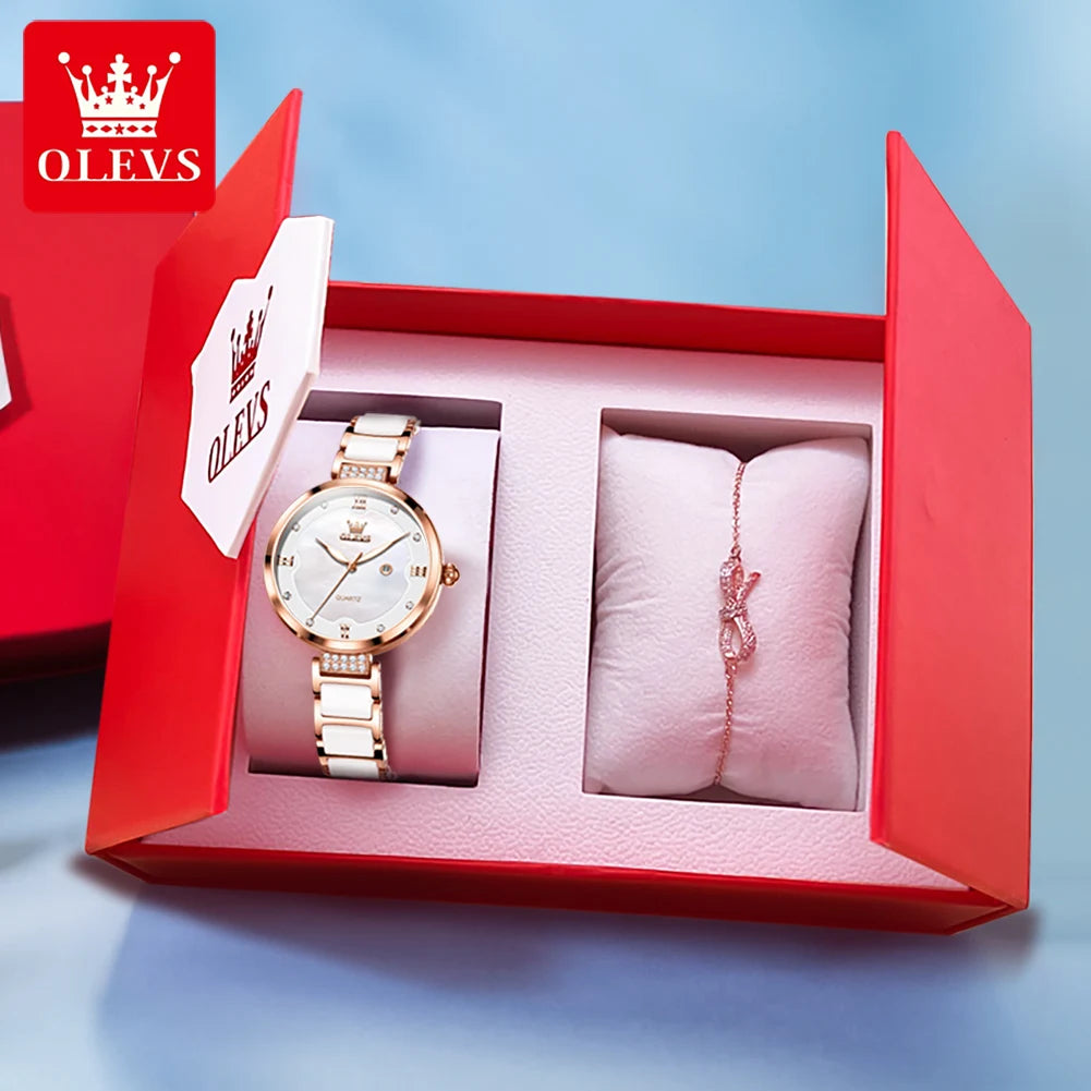 OLEVS 5589 Top Luxury Diamond Quartz Women Watch Fashion Elegant Rose Gold Waterproof Women Watch Brand Bracelet Set Reloj Mujer
