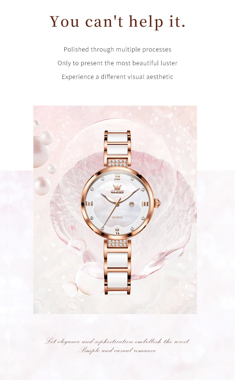 OLEVS 5589 Top Luxury Diamond Quartz Women Watch Fashion Elegant Rose Gold Waterproof Women Watch Brand Bracelet Set Reloj Mujer