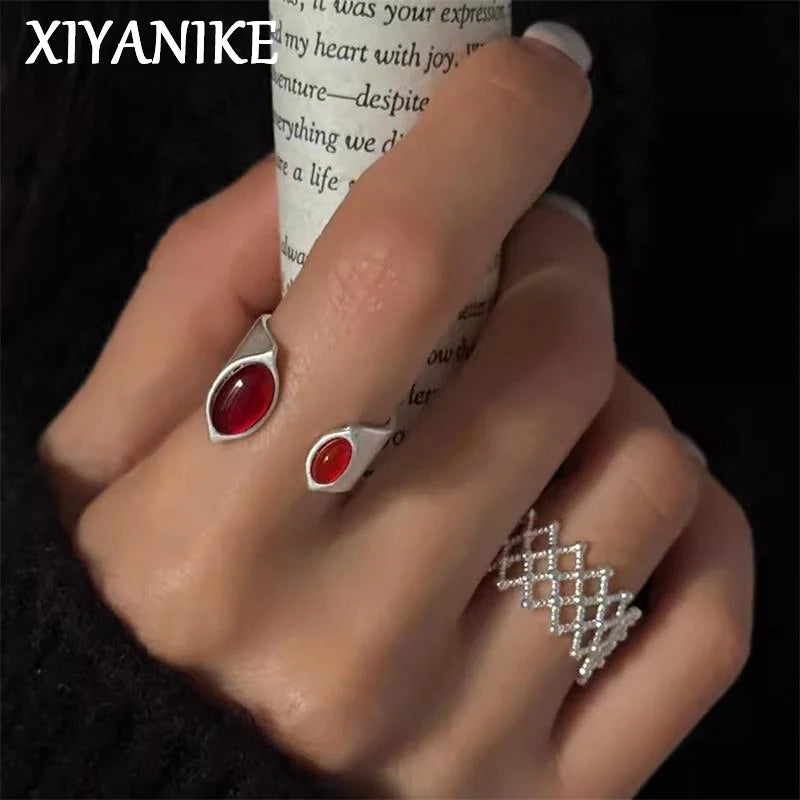 XIYANIKE Minimalist Handmade Simple Red Stone Web Rings For Women Vintage Fashion New Jewelry Gift Party Wedding anillos