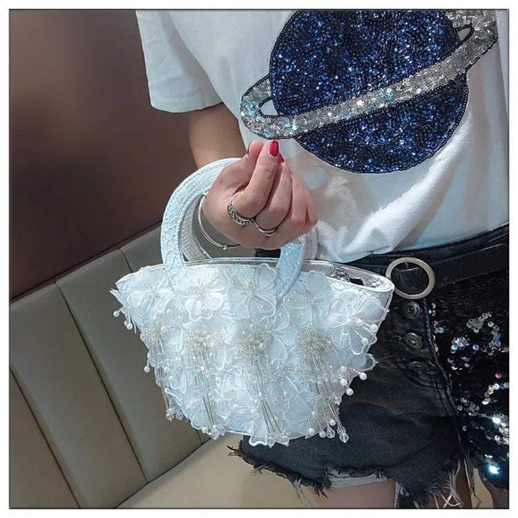 Tassel Flower Ita Bag Women New Shoulder Crossbody Sac A Main Lace Women's Bag Bucket Female Leather Handbag