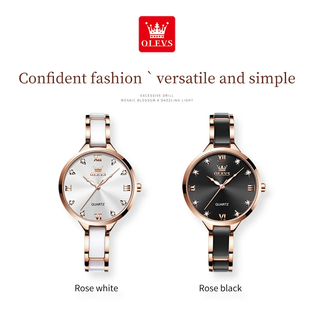 OLEVS Women's Watche Waterproof Ceramic Genuine Quartz Watch High Beauty Gift for Girlfriend Fashion Famous Watch Top Wristwatch