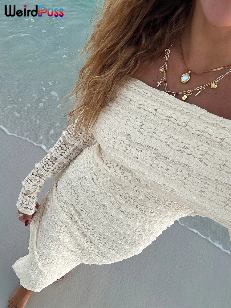Weird Puss Jacquard Vacation Dress Women Lapel Slash Neck Backless See Through Full Sleeve Beach Party Elegant Chic Long Bodycon