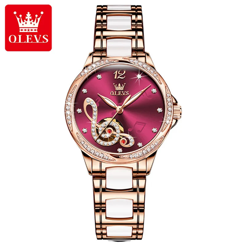 OLEVS Ceramic Diamond Women Watches Luxury Brand Musical Note Automatic Mechanical Watch Women Relogio Feminino Gift