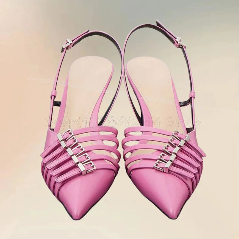 Pink Buckle Decor Hollow Cut Heel Pointed Toe Pumps Buckle Strap Women Shoes Thin High Heels Fashion 2025 Zapatos Para Mujere