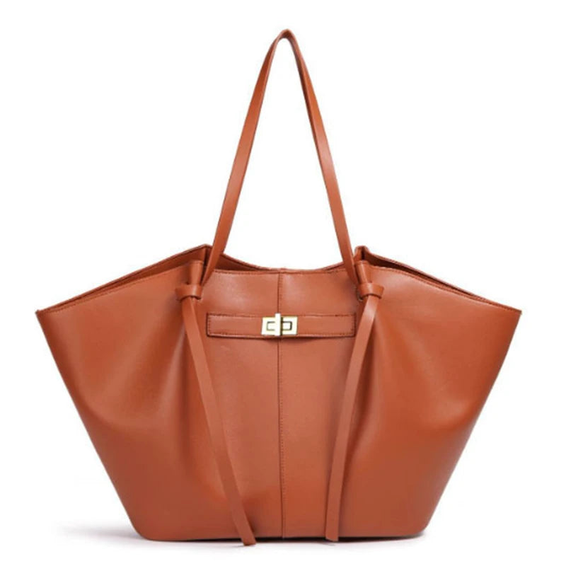 Brand Wing Shaped Handbag Luxury Gold Lock Buckle Design Tote Bag Women Large Capacity Shopping Bag Elegant Commute Underarm Bag