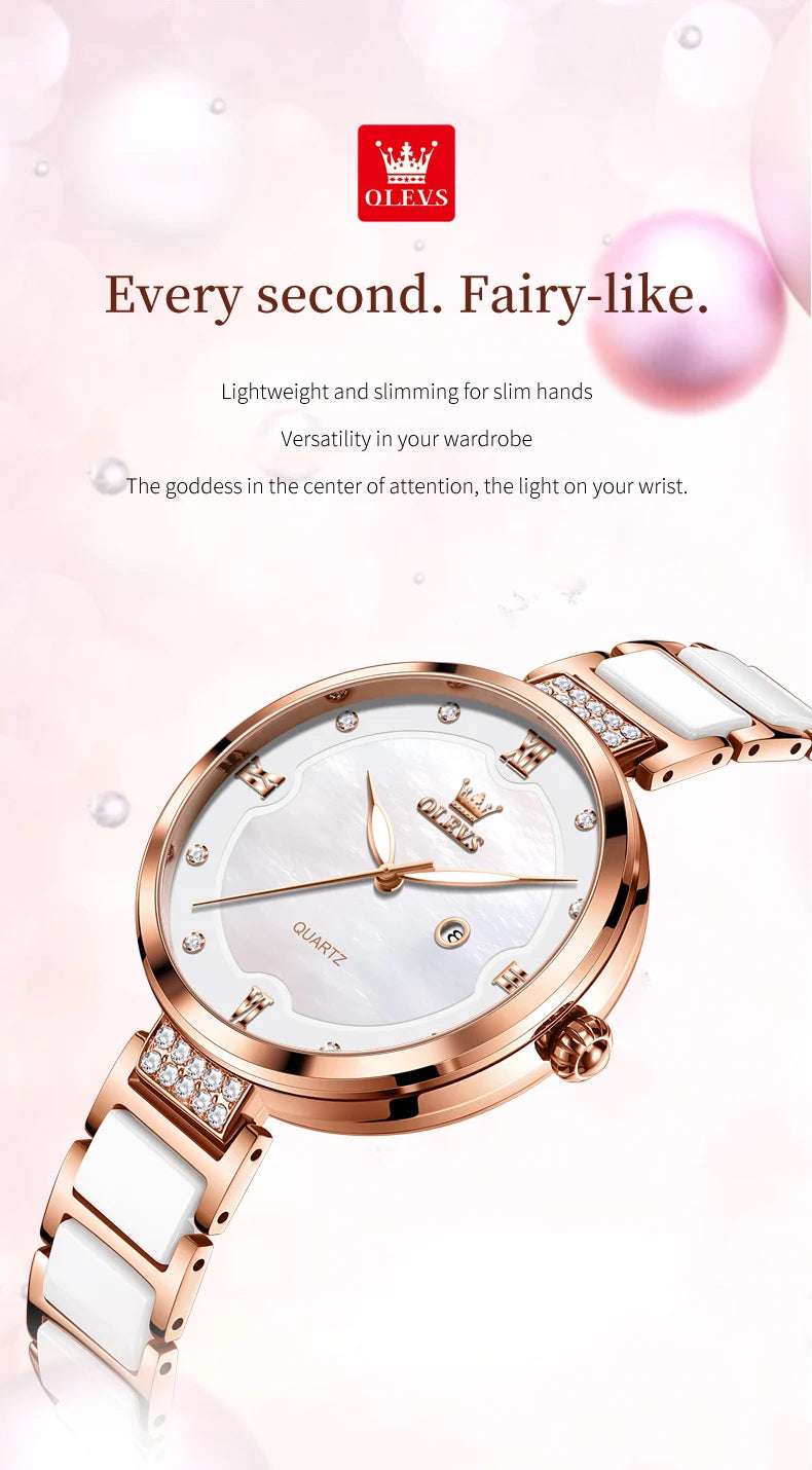 OLEVS 5589 Top Luxury Diamond Quartz Women Watch Fashion Elegant Rose Gold Waterproof Women Watch Brand Bracelet Set Reloj Mujer