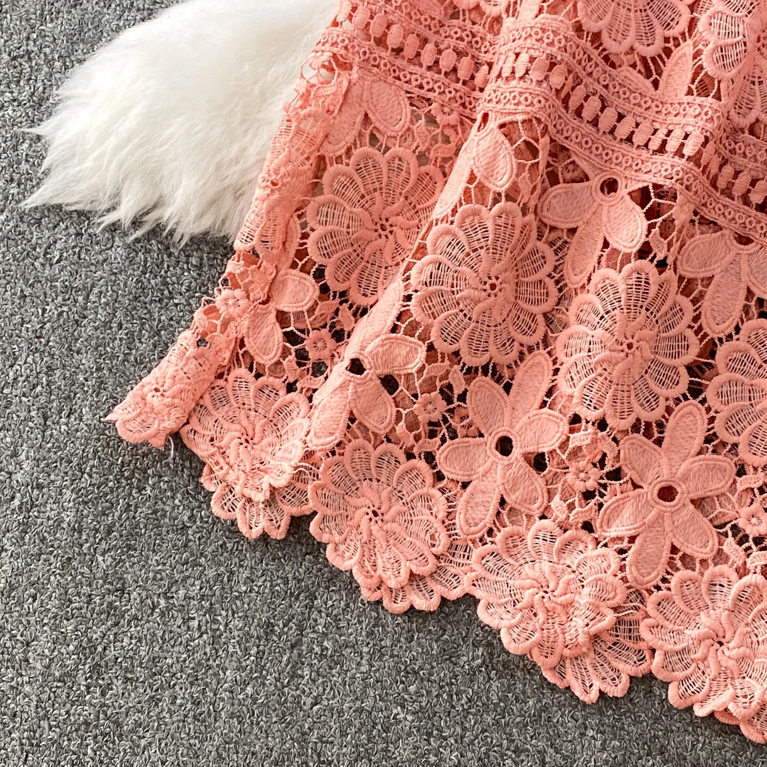 Brand Design Summer Embroidery Lace Long Dress Women Hollow Out Short Sleeve Midi Dresses Lady Belt Prom Evening Party Vestidos