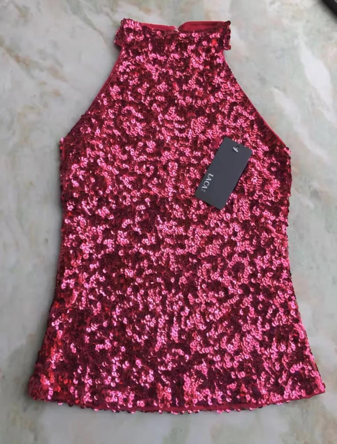 Sequins Women Fashion Shimmer Flashy Embellished High Quality Halter Neck Sleeveless Vest Sexy Tank Top Clubwear Stage Perform