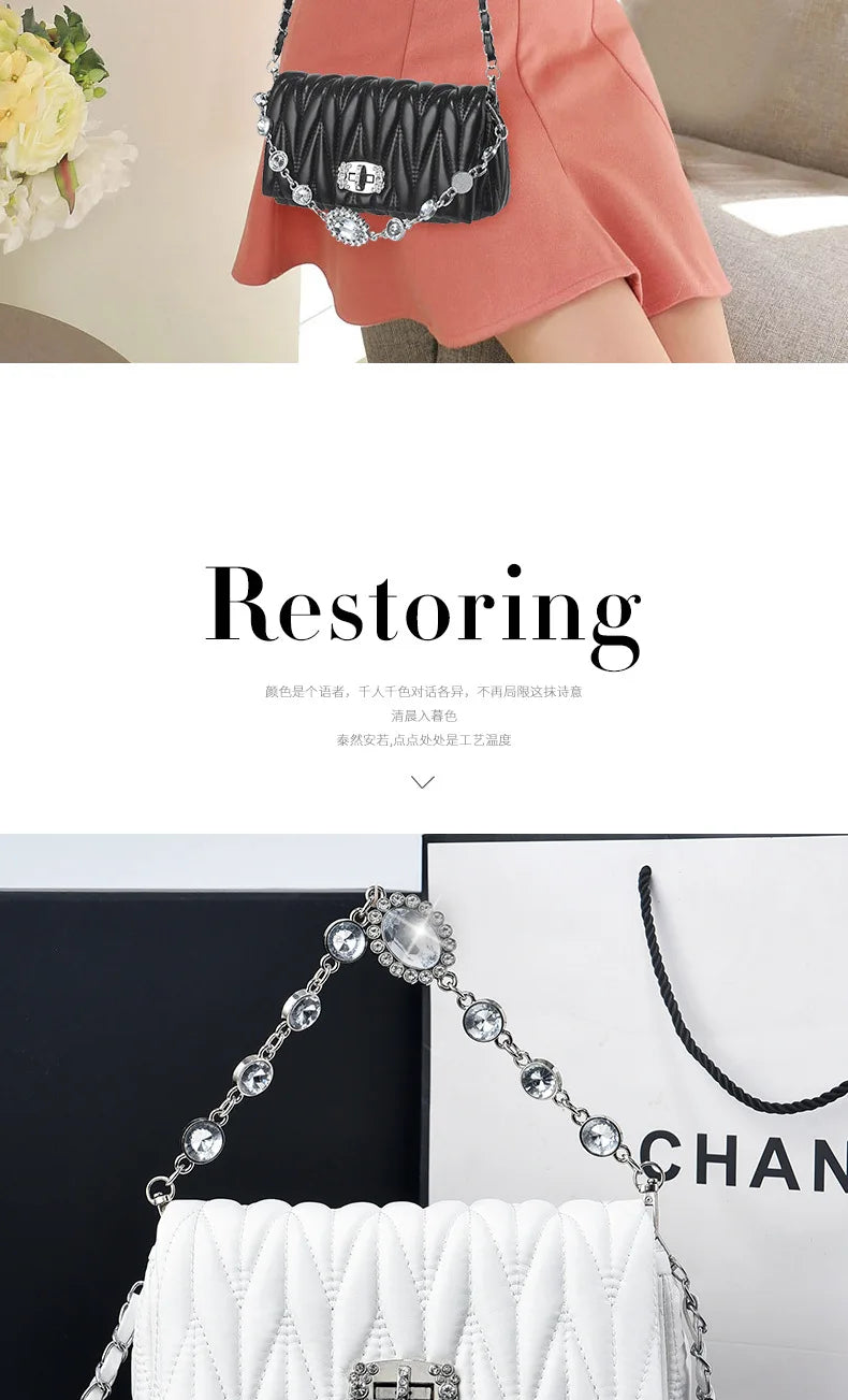 Women Bags Luxury Designer Purses and Handbags Rhinestone Chain Flap Crossbody Small Square Bag Casual Shoulder Messenger Bags