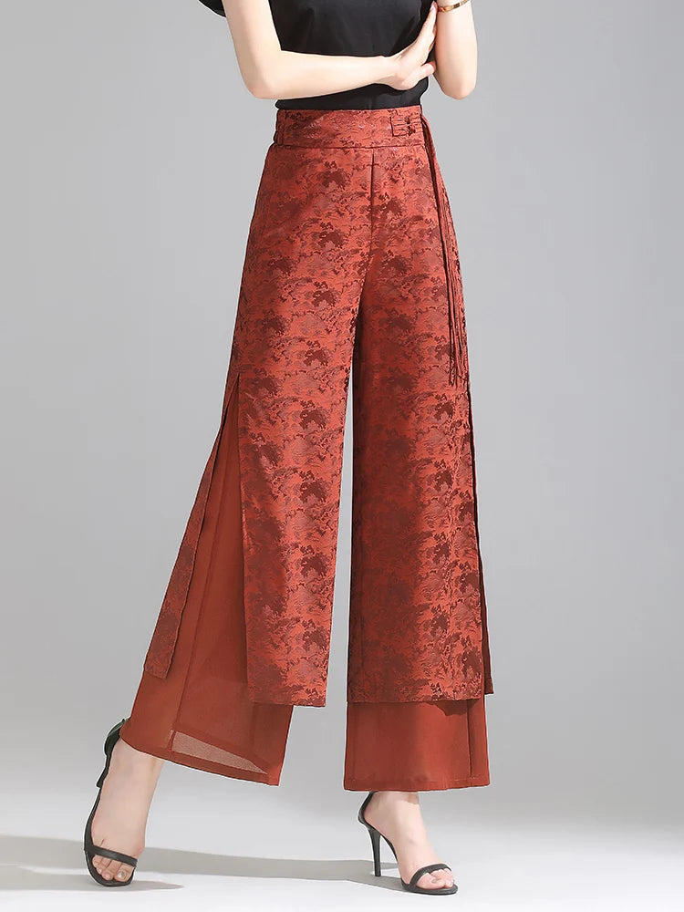 Chiffon Wide Wide Trousers Female Elegant Vintage New Pants Summer Thin Split Loose Skirt Pants Women Black Green