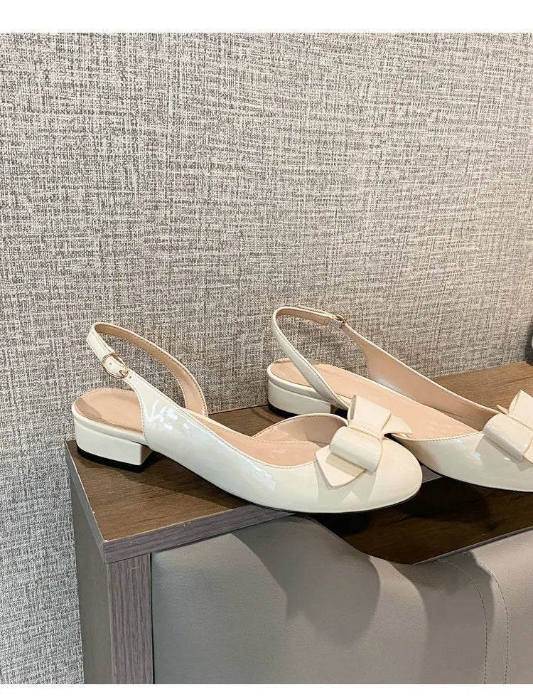French-Style Bow Head-Toe Sandals For Women 2025 Summer New Style Chunky Heel Patent Leather High Heel Mid-Heel Sandals
