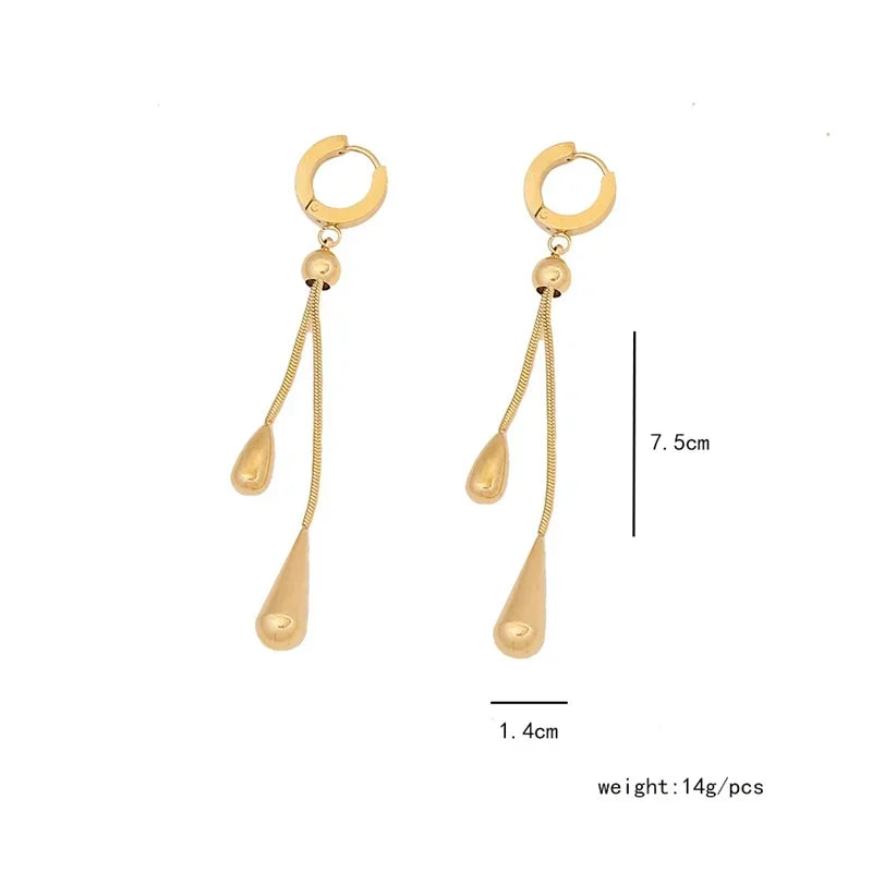 Stainless Steel New Fashion Jewelry Sets Pulling Adjustment Droplet Shape Charm Chain Choker Necklaces Earrings for Women