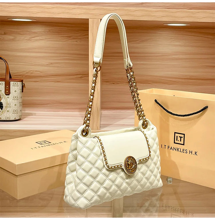 2025 women's brand genuine leather chain bag, new designer brings a sense of luxury, large capacity underarm shoulder bag is fas