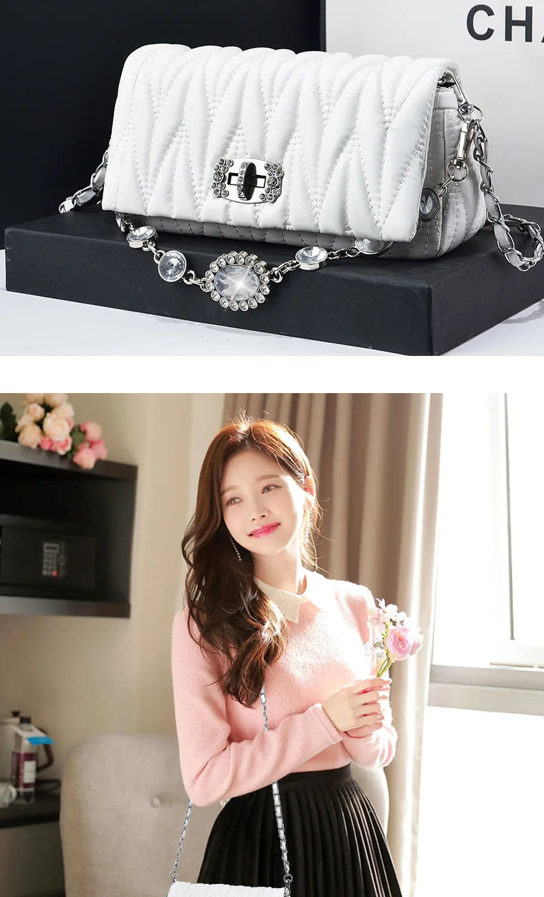 Women Bags Luxury Designer Purses and Handbags Rhinestone Chain Flap Crossbody Small Square Bag Casual Shoulder Messenger Bags