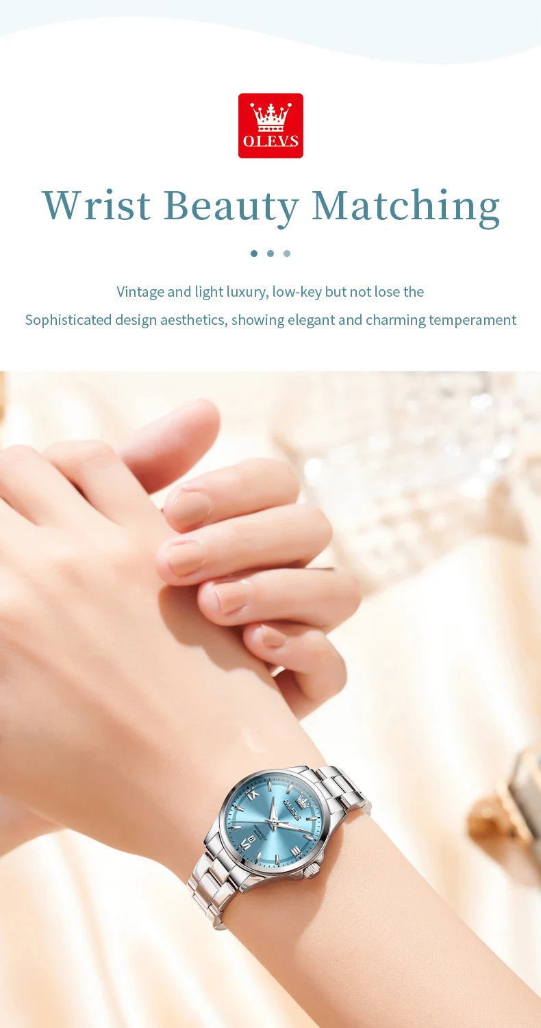 OLEVS Luxury Quartz Watch for Women Elegant Stainless Steel Women's Watches Gifts Waterproof Fashion Trend Simple Ladies Watch