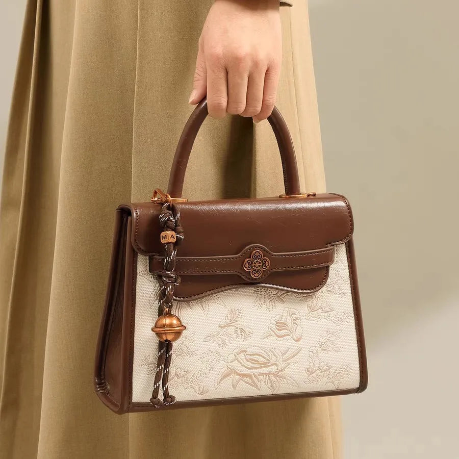 Office Bag Forbidden City Cultural Series Textured Pan Jiangnan Small Square Bag National Style Handbag Women's Shoulder Crossbo