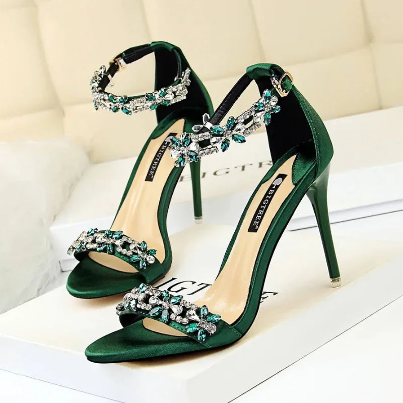 Fashion Designer Women's Shoes Luxury Rhinestone High Heeled Sandals for Woman Summer New Open Toe Casual Shoes Sandalias Mujer