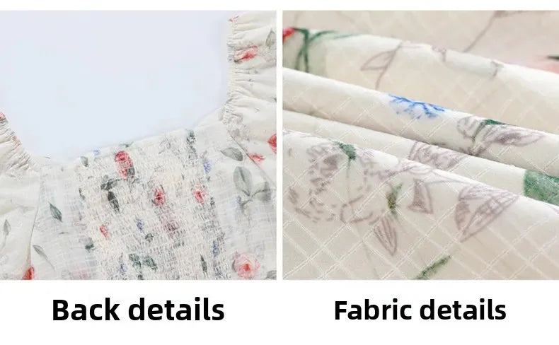 Elegant Summer Dress with Bubble Sleeves And Bellflower Pattern Slimming Empire Waist Knee-Length Polyester Fiber Short Sleeve