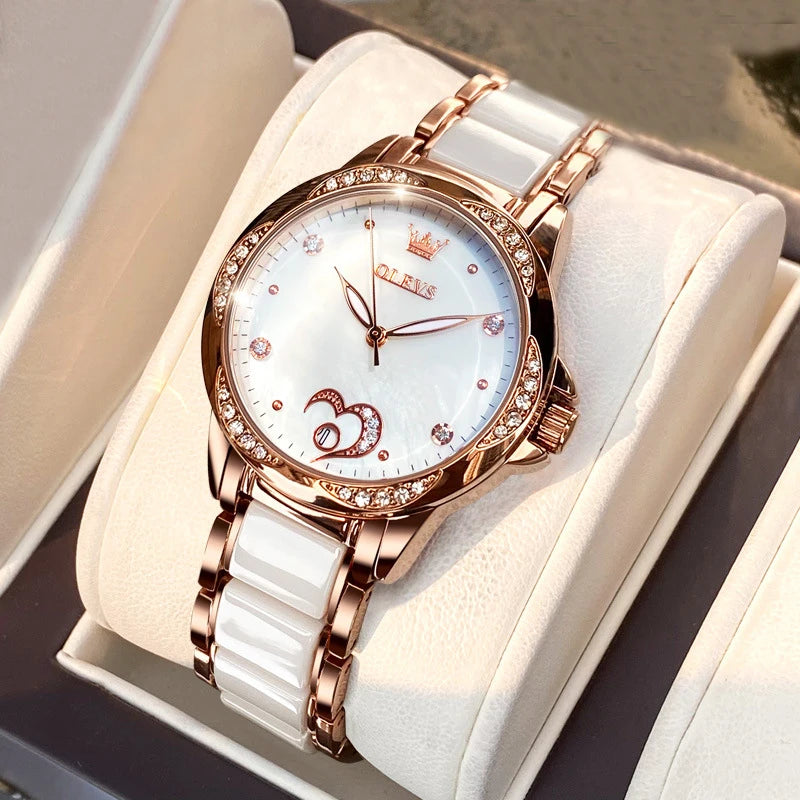 OLEVS Ladies Watch Woman Luxury Fashion Waterproof Watch for Women Watches Ceramic Automatic Mechanical Clock Gift Relogio