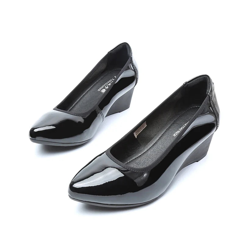 Sexy Pointed Toe Shoes Patent Leather Women Heels 2025 Women's Moccasins Elegant Woman Heeled Shoes Wedge Heel Slip-on Lolita 33
