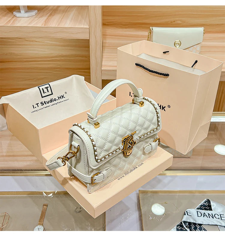 Women's handbag genuine leather carrying small square bag 2024 new high-end designer spring/summer crossbody shoulder bag