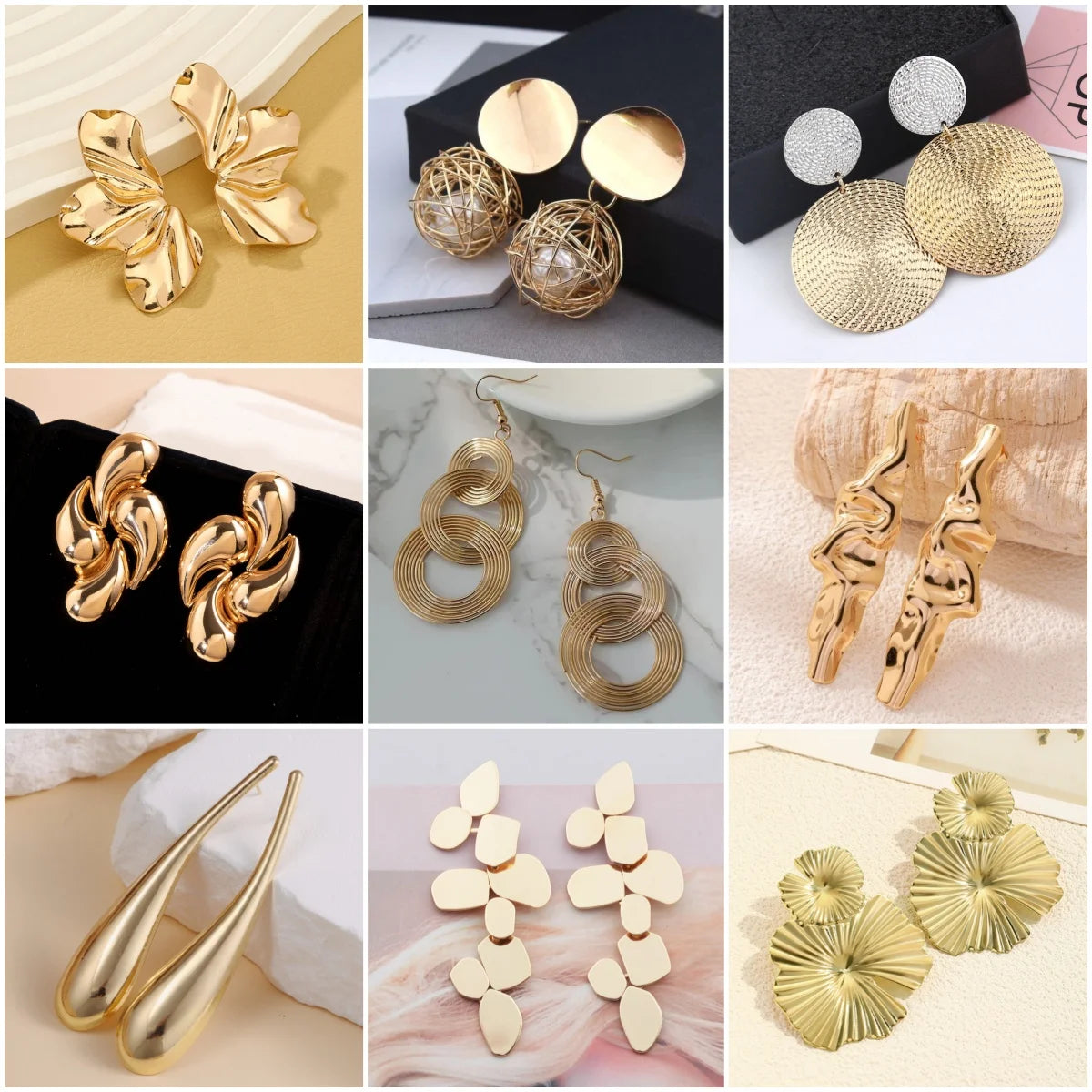 Minimalism Personality Metal Drop Earrings for Women Leaf Round Water Droplet Butterfly Twist Metal Earrings Geometry Jewelry