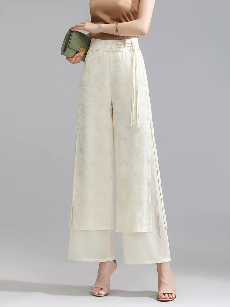 Chiffon Wide Wide Trousers Female Elegant Vintage New Pants Summer Thin Split Loose Skirt Pants Women Black Green