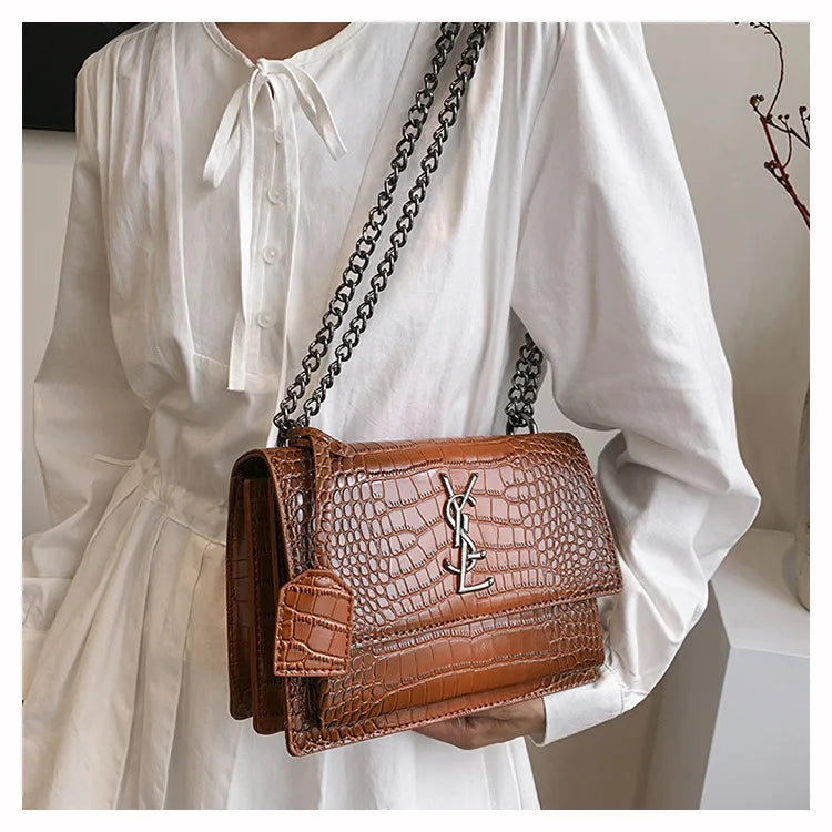 2026 new bag high-end crocodile pattern retro chain bag fashionable single shoulder crossbody bag
