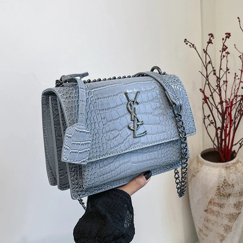 2026 new bag high-end crocodile pattern retro chain bag fashionable single shoulder crossbody bag