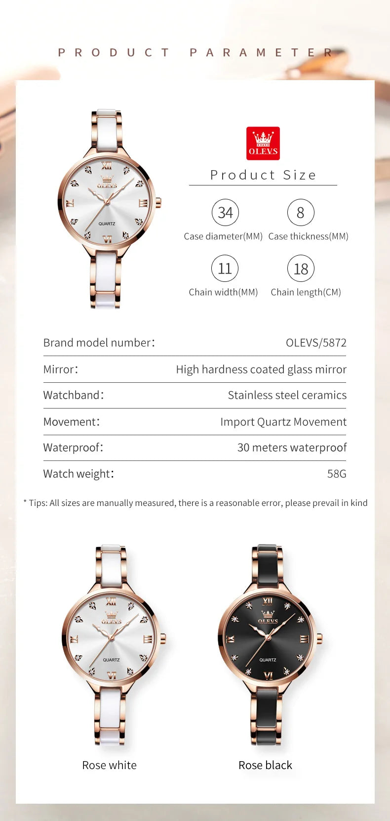 OLEVS Women's Watche Waterproof Ceramic Genuine Quartz Watch High Beauty Gift for Girlfriend Fashion Famous Watch Top Wristwatch