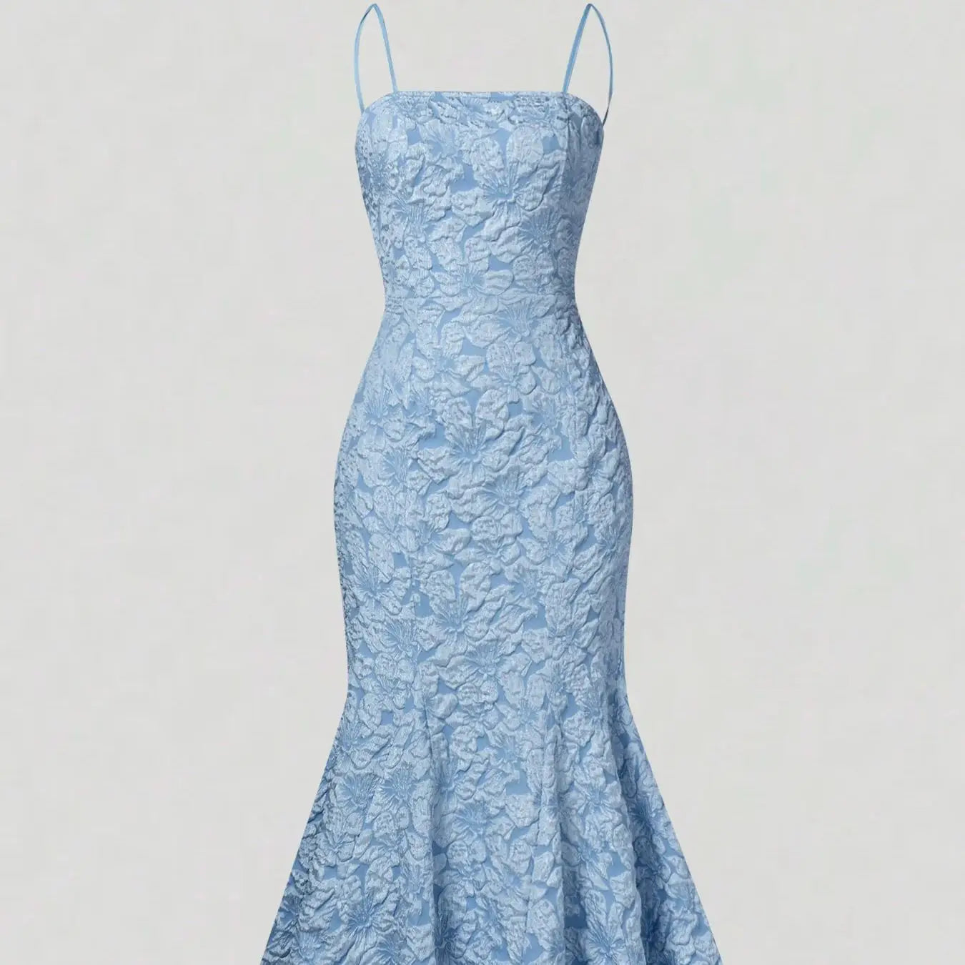 Women's Spring Summer Light Blue Spaghetti Strap Strapless Jacquard Mermaid Maxi Evening Party Dress