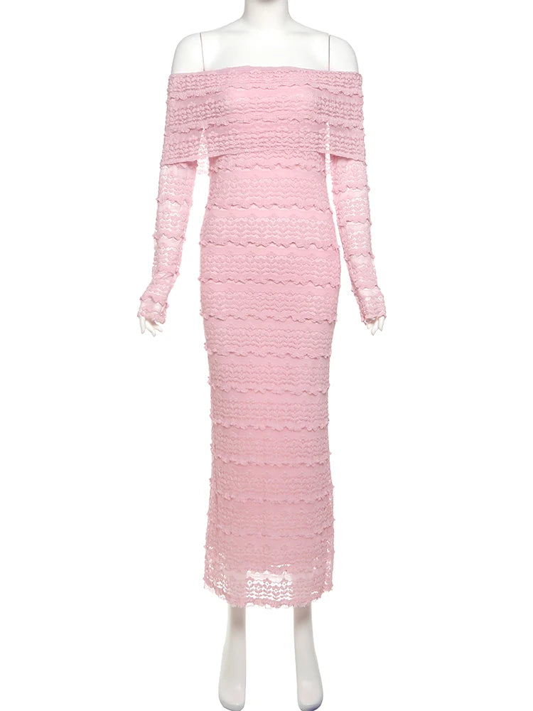 Weird Puss Jacquard Vacation Dress Women Lapel Slash Neck Backless See Through Full Sleeve Beach Party Elegant Chic Long Bodycon