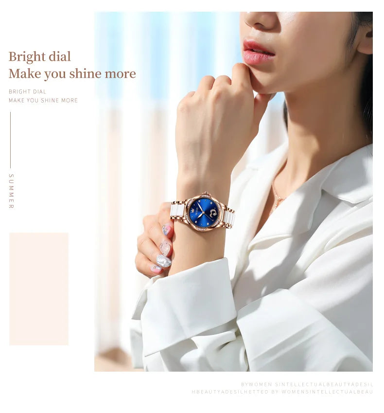 OLEVS Ladies Watch Woman Luxury Fashion Waterproof Watch for Women Watches Ceramic Automatic Mechanical Clock Gift Relogio
