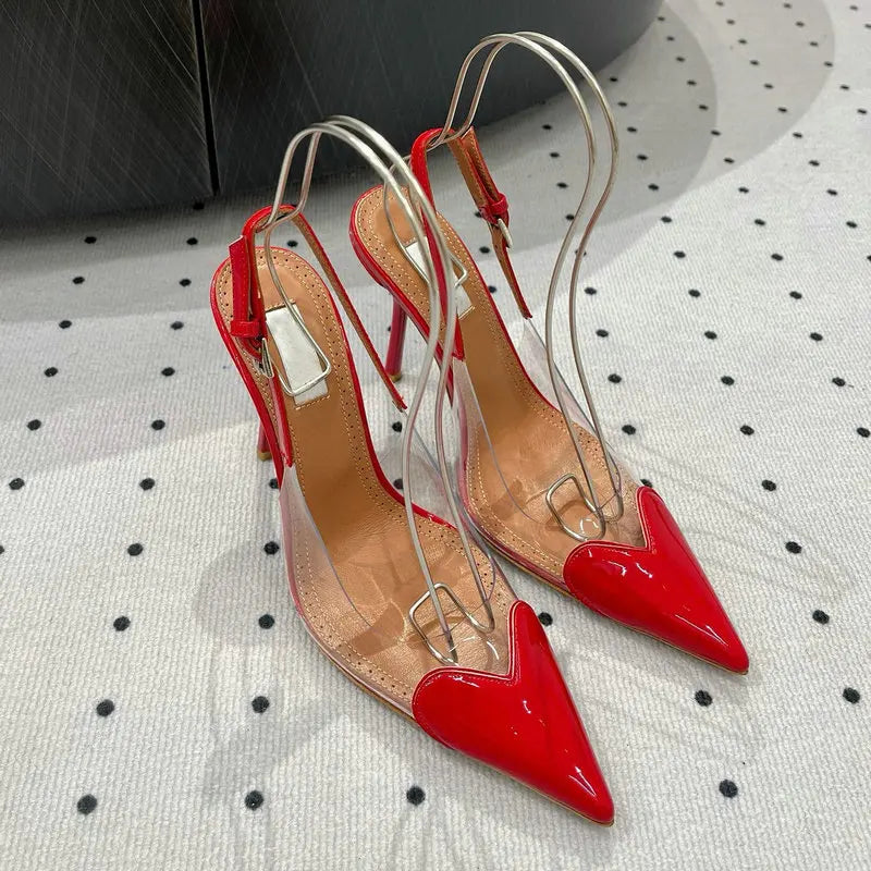 2025 European Summer New Women'S Sandals Pointy Thin Heels High Heels Back Empty Head Transparent Film Fashion Women'S Pumps