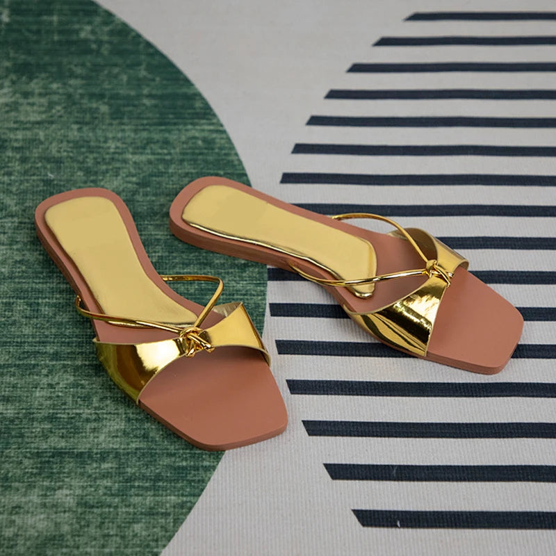 Women's summer footwear 2025 fashion designer sandals for ladies sexy thin strap casual beach flat heels shallow female shoes